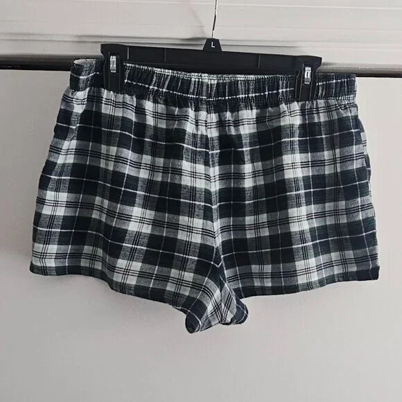Colsie Blue Green Plaid Large Casual Pajama Shorts - Picture 3 of 6